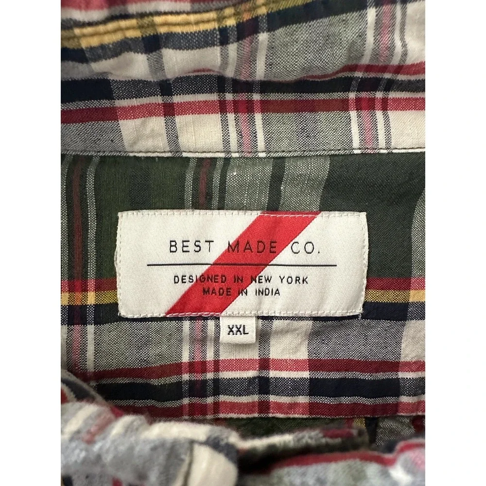 Best Made Co Mens Shirt Linen Blend XXL Button Casual Summer Plaid Tartan Preppy